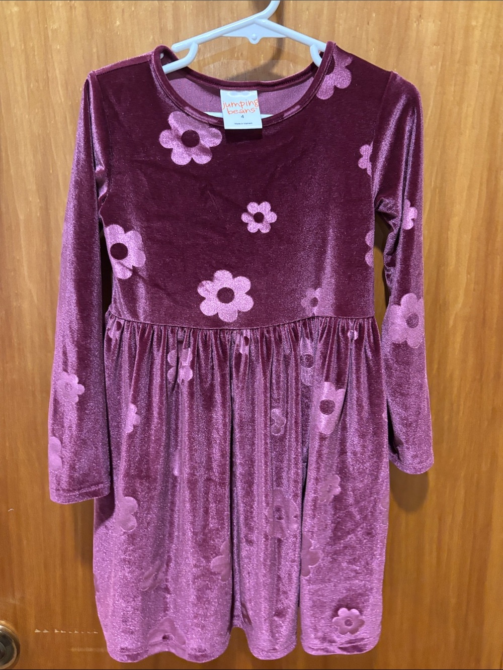 ⭐ 3 for $15 jumping beans Plum Velvet Floral Long-Sleeve Dress